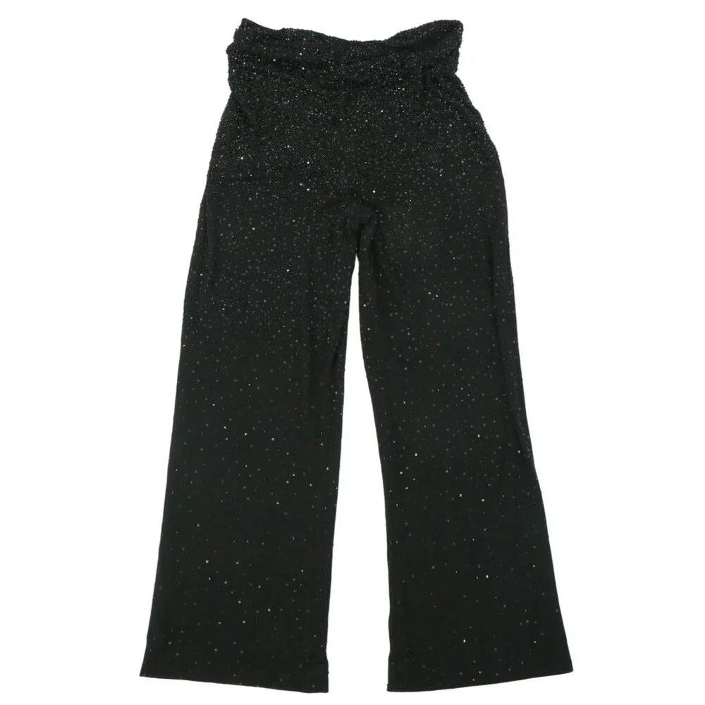 Giorgio Armani Black Beaded Rayon Blend Wide Leg Evening Pants 10 *Flawed